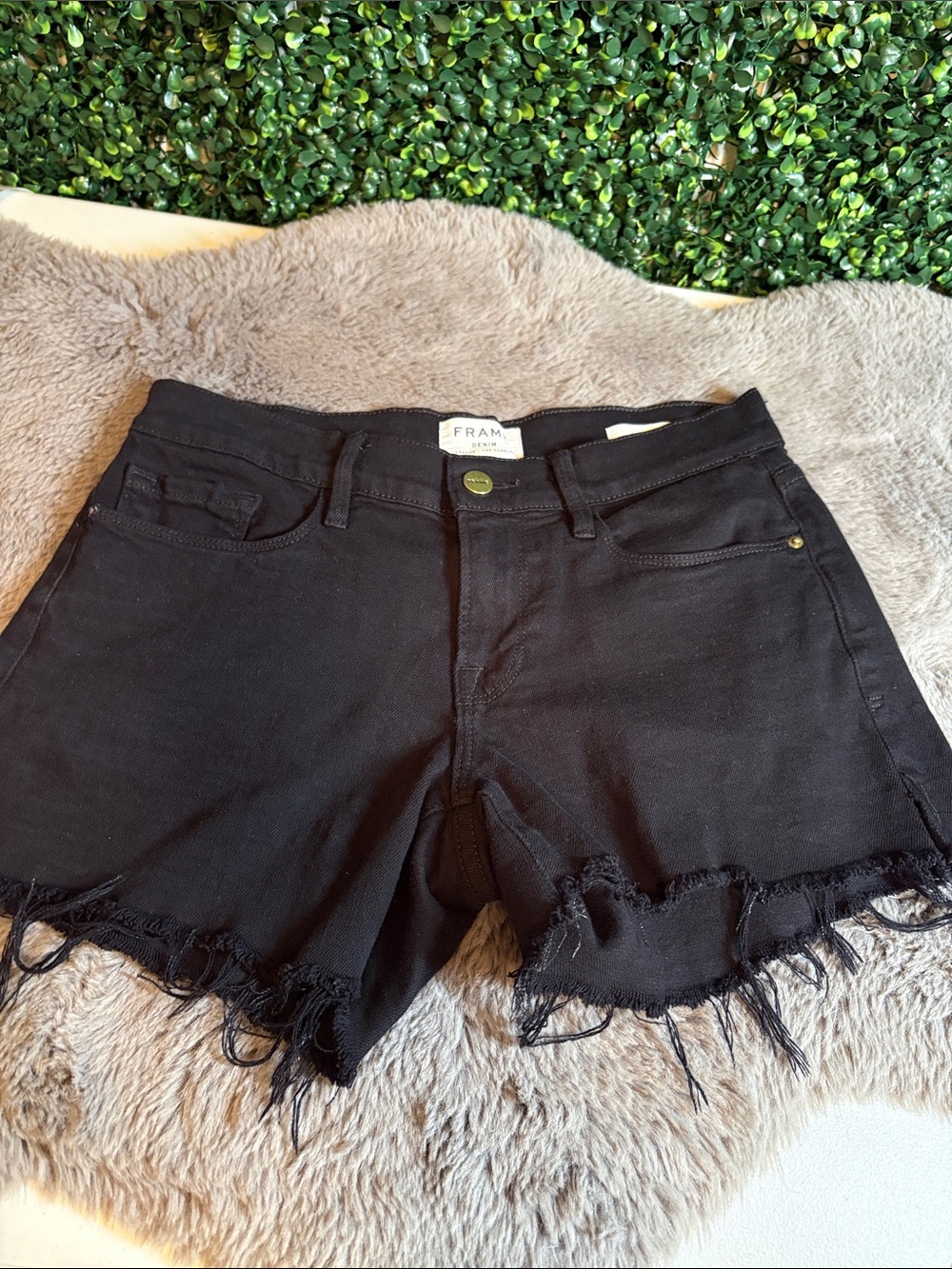 Frame Denim Black Frayed Hem Women's Jean Shorts Size 24